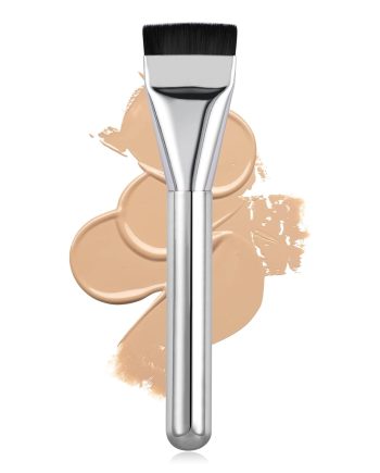 Flat Foundation Brush for Liquid Makeup,14CM Fast Flawless Flat Top Kabuki Makeup Brushes Face Cosmetics Concealer Brush for Liquid, Blending, Powder, Cream, Powder, Blush, Buffing Bright Silver