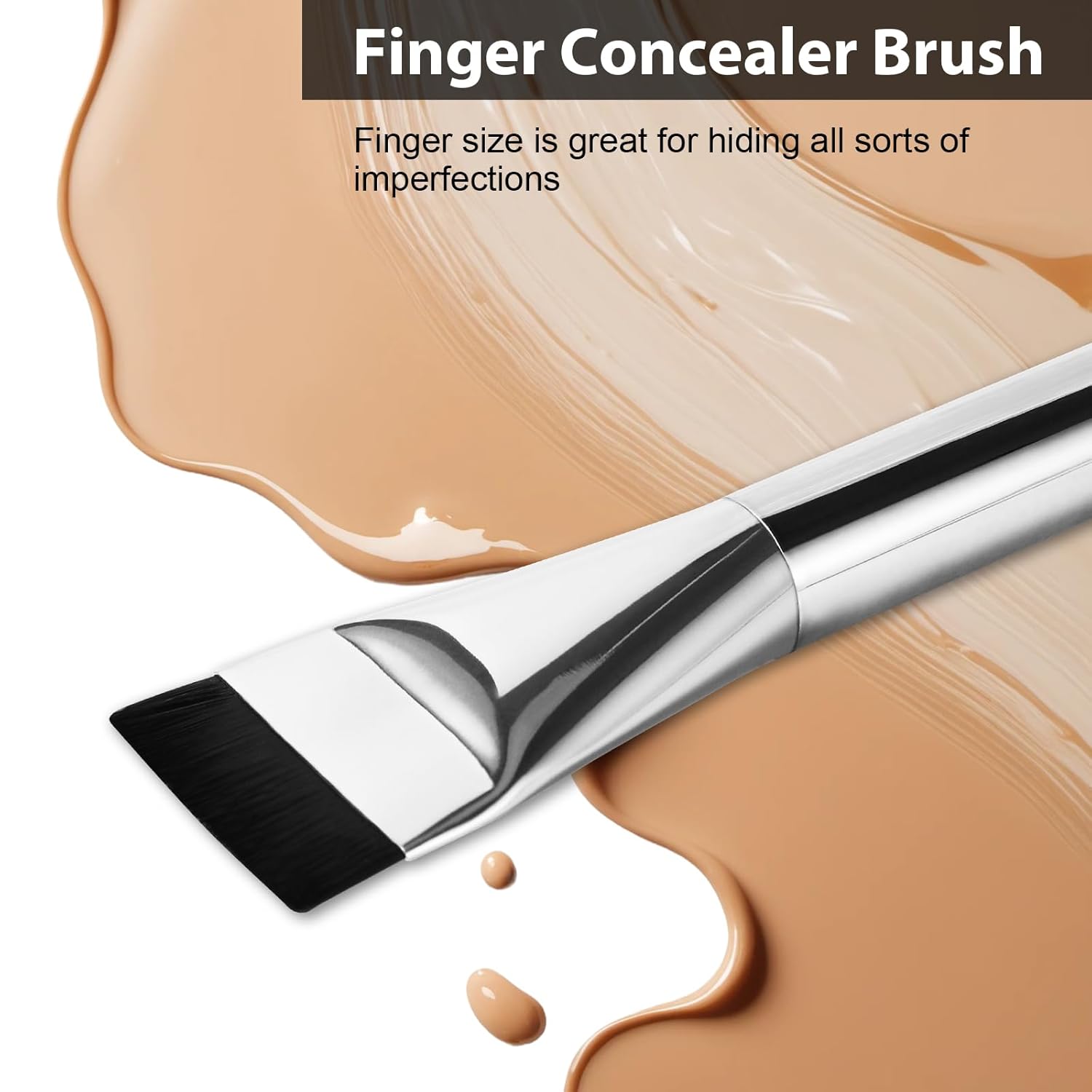 Flat Foundation Brush for Liquid Makeup,14CM Fast Flawless Flat Top Kabuki Makeup Brushes Face Cosmetics Concealer Brush for Liquid, Blending, Powder, Cream, Powder, Blush, Buffing Bright Silver