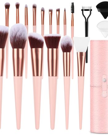 Makeup Brush Set, 17PCs Makeup Brushes with Foundation Eyebrow Blending Concealer Blush Eyeshadow Contour Lash Powder Brush, Make Up Brushes Kit with Organizer Travel Case (Medium, Pink)