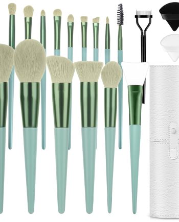 Professional Makeup Brush Set,  20PCs Makeup Brushes with Foundation Eyebrow Blending Concealer Blush Eyeshadow Contour Powder Brush, Make Up Brushes Kit with Travel Case & 2 Powder ff-Green