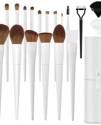 Makeup Brushes With Case 20PCs Professional Makeup Brush Set, Foundation Powder Eyeshadow Brush Set Eyebrow Concealer Contour Travel Brushes Kit with Holder & 2 Powder ff-White