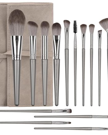 Makeup Brushes, 14 Pcs Professional Makeup Brush Set, Eye and Face Foundation Brush Set, Eyeshadow Brushes, Cosmetic Brushes, with  Bag, Grayish